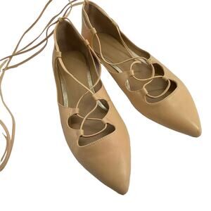 BANANA REPUBLIC 7.5 Flat Pointy Toe Tan Lace-Up Ankle-Tie Shoe